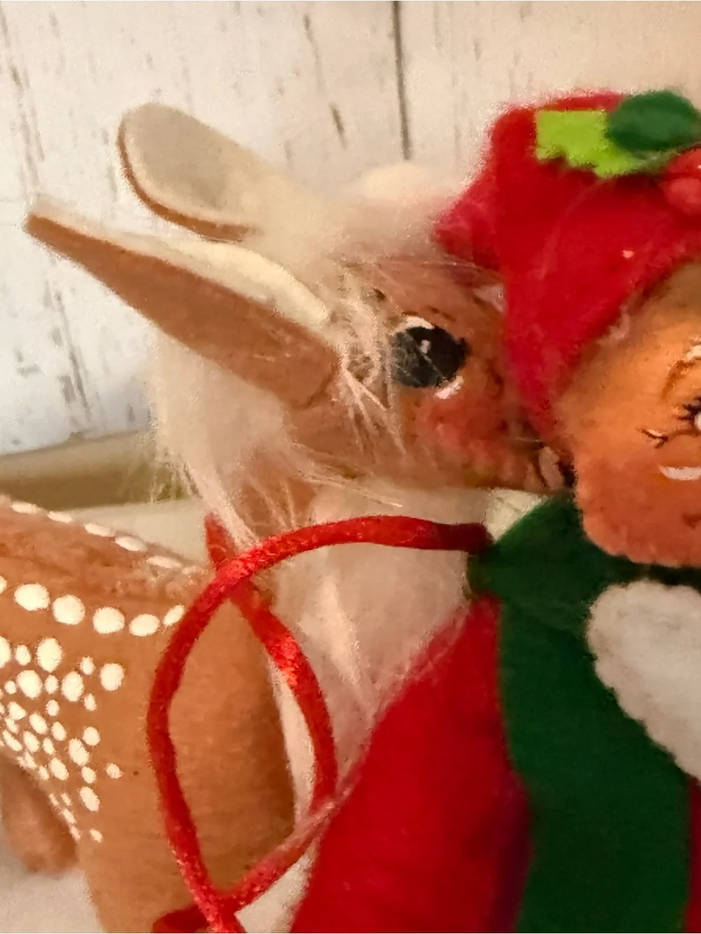 Holiday Elf and Fawn Figurine - Red & Green Holiday Decor